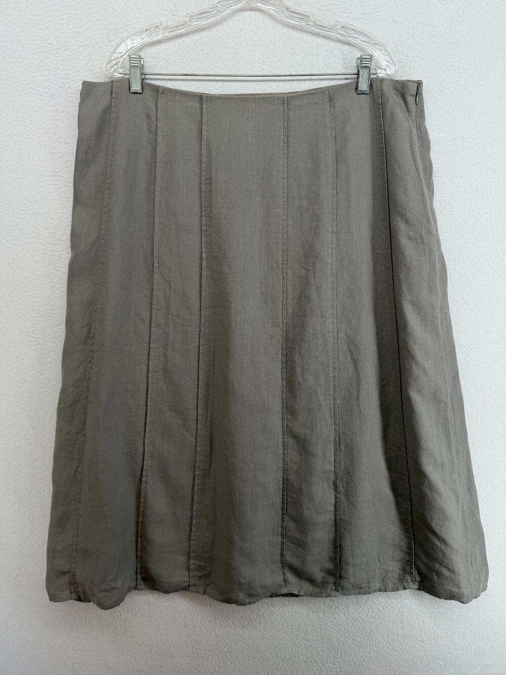 EILEEN FISHER Skirt L Irish Linen Woven A-Line Paneled Lined Side Zip Gray